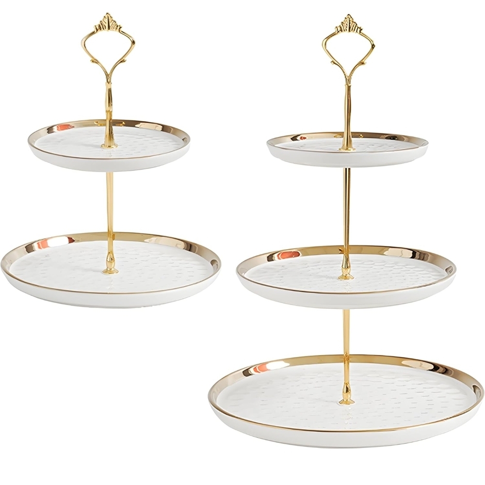 Chic White and Gold Tiered Serving Tray